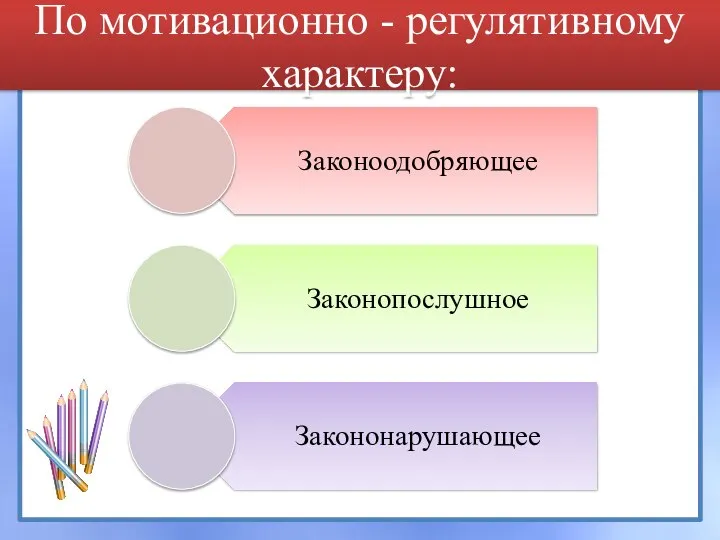 По мотивационно - регулятивному характеру: