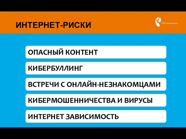 ИНТЕРНЕТ-РИСКИ ОПАСНЫЙ КОНТЕНТ КИБЕРБУЛЛИНГ ВСТРЕЧИ С ОНЛАЙН-НЕЗНАКОМЦАМИ КИБЕРМОШЕННИЧЕСТВА И ВИРУСЫ ИНТЕРНЕТ ЗАВИСИМОСТЬ