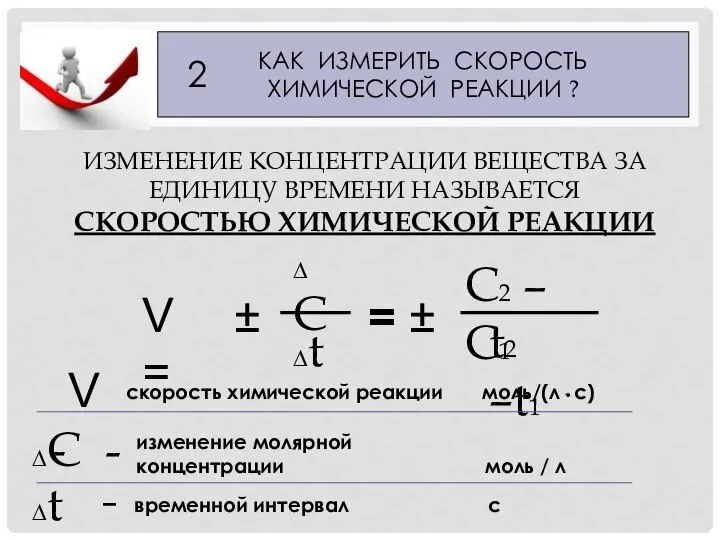 ИЗМЕНЕНИЕ КОНЦЕНТРАЦИИ ВЕЩЕСТВА ЗА ЕДИНИЦУ ВРЕМЕНИ НАЗЫВАЕТСЯ СКОРОСТЬЮ ХИМИЧЕСКОЙ РЕАКЦИИ C2 –