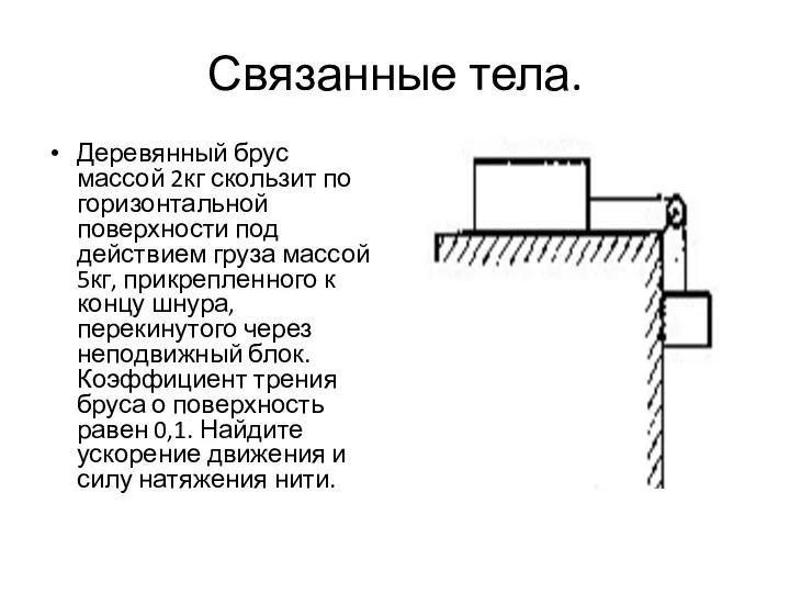 Связанные тела. Деревянный брус массой 2кг скользит по горизонтальной поверхности под действием