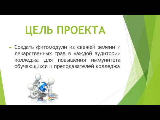 ЦЕЛЬ ПРОЕКТА Создать фитомодули из свежей зелени и лекарственных трав в каждой