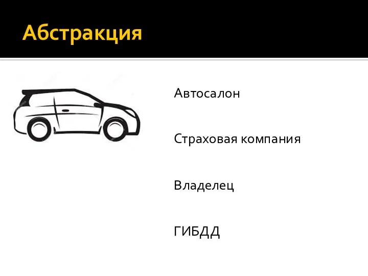 Абстракция Автосалон Страховая компания Владелец ГИБДД