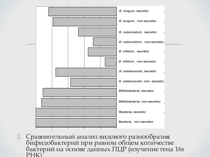Сравнительный анализ видового разнообразия бифидобактерий при равном общем количестве бактерий на основе