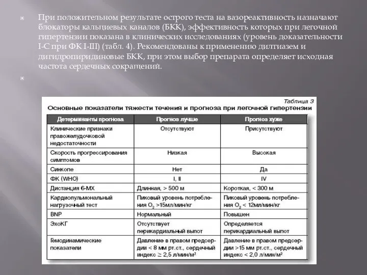 При положительном результате острого теста на вазореактивность назначают блокаторы кальциевых каналов (БКК),