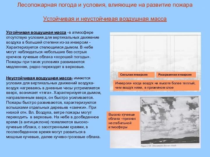 Лесопожарная погода и условия, влияющие на развитие пожара Устойчивая и неустойчивая воздушная