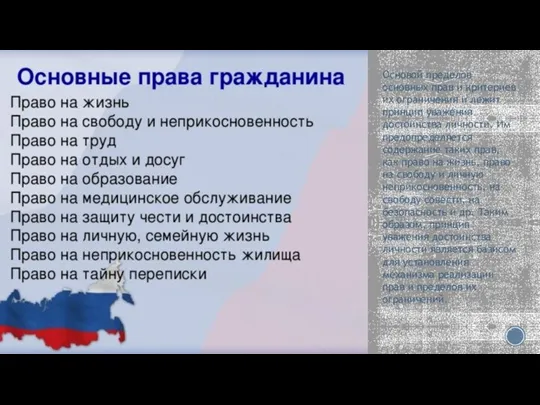 Основой пределов основных прав и критериев их ограничения и лежит принцип уважения