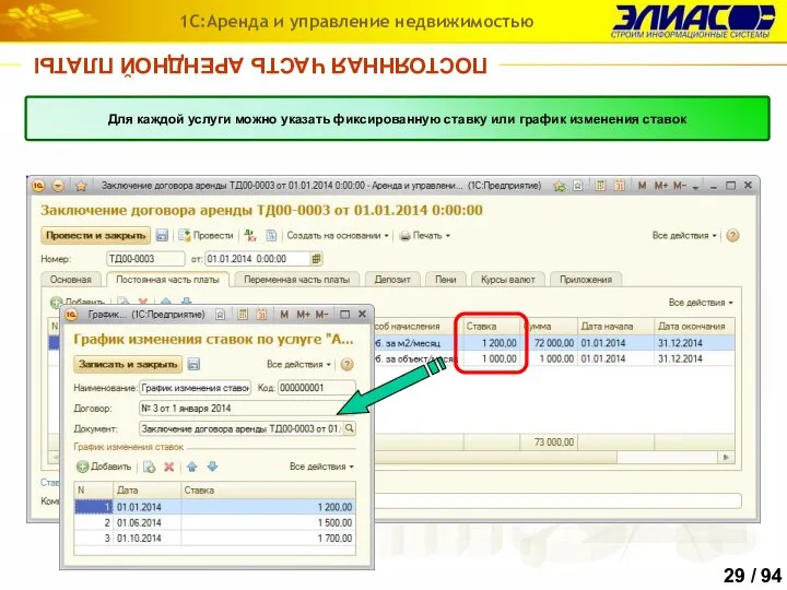 ПОСТОЯННАЯ ЧАСТЬ АРЕНДНОЙ ПЛАТЫ 1С:Аренда и управление недвижимостью Для каждой услуги можно