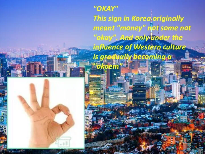 "OKAY" This sign in Korea originally meant "money" not some not "okay".