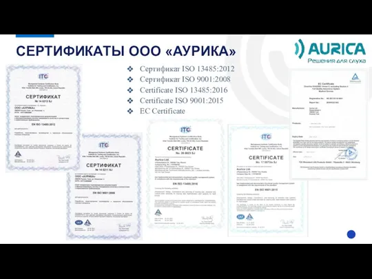 Сертификат ISO 13485:2012 Сертификат ISO 9001:2008 Certificate ISO 13485:2016 Certificate ISO 9001:2015