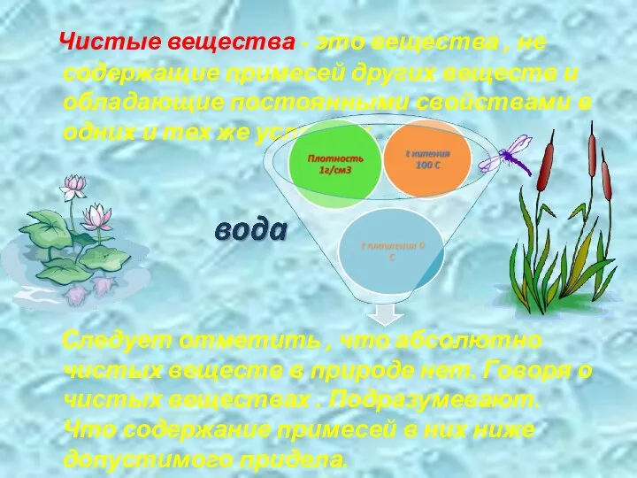 Чистые вещества - это вещества , не содержащие примесей других веществ и