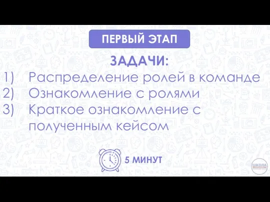 ПЕРВЫЙ ЭТАП ЗАДАЧИ: Распределение ролей в команде Ознакомление с ролями Краткое ознакомление