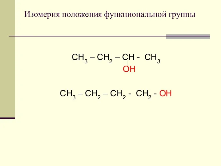 Изомерия положения функциональной группы СН3 – СН2 – СН - СН3 ОН