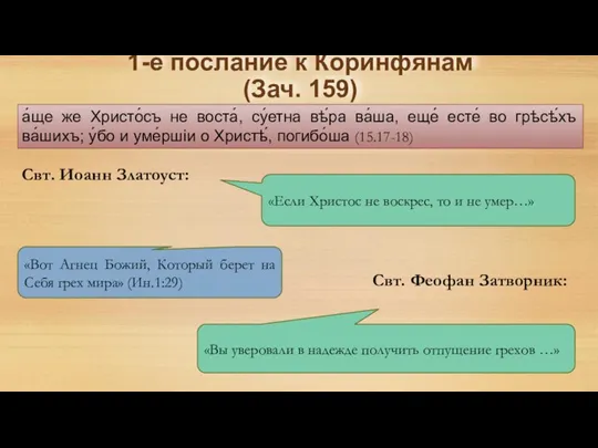 1-е послание к Коринфянам (Зач. 159) а́ще же Христо́съ не воста́, су́етна