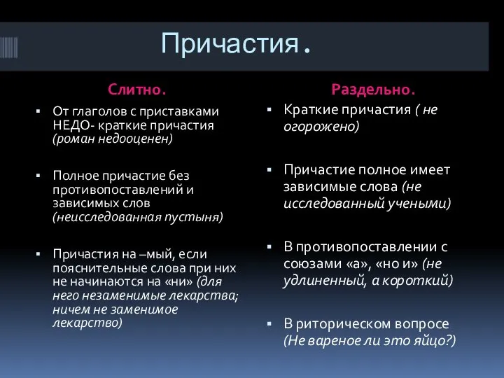 Причастия. Слитно. Раздельно. От глаголов с приставками НЕДО- краткие причастия (роман недооценен)