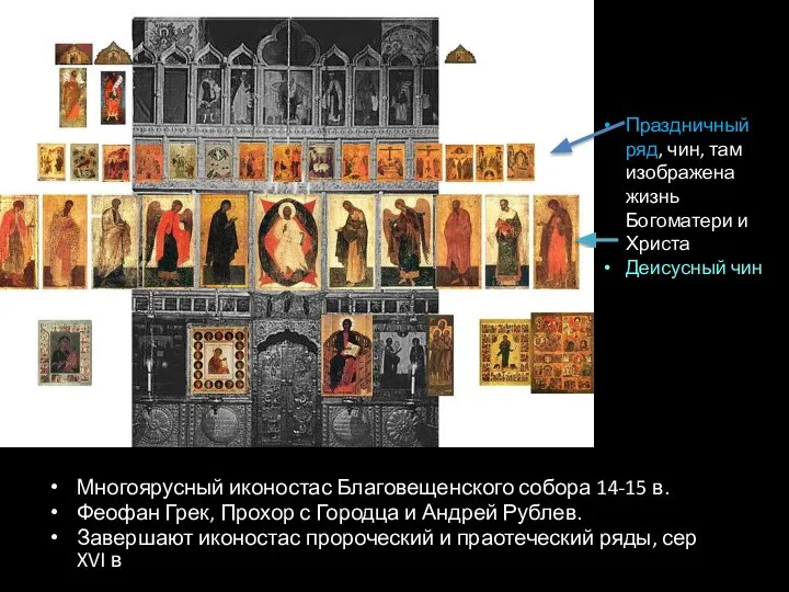 Многоярусный иконостас Благовещенского собора 14-15 в. Феофан Грек, Прохор с Городца и