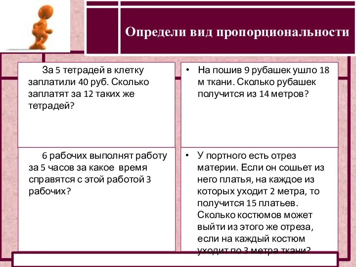 Определение прямой и обратной пропорциональности За 5 тетрадей в клетку заплатили 40