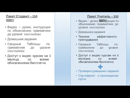 Пакет Студент – 150 000тг Видео – уроки, инструкции по объяснению грамматики