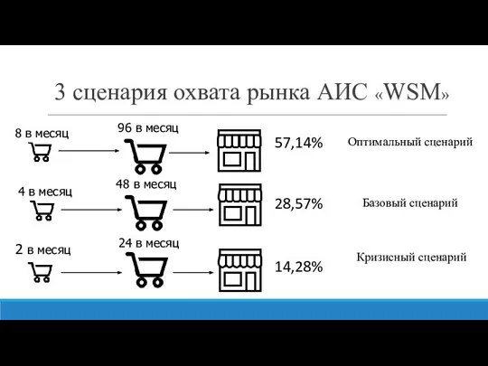 3 сценария охвата рынка АИС «WSM» 8 в месяц 96 в месяц