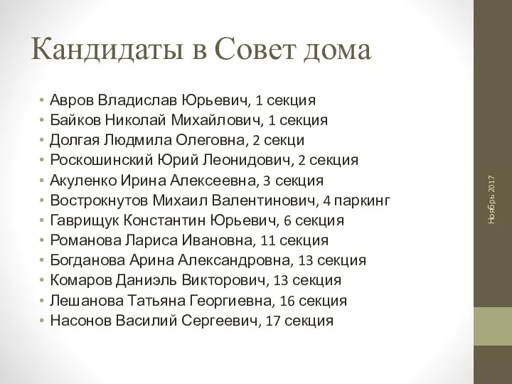 Кандидаты в Совет дома Авров Владислав Юрьевич, 1 секция Байков Николай Михайлович,