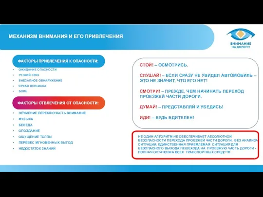 МЕХАНИЗМ ВНИМАНИЯ И ЕГО ПРИВЛЕЧЕНИЯ ФАКТОРЫ ОТВЛЕЧЕНИЯ ОТ ОПАСНОСТИ: ФАКТОРЫ ПРИВЛЕЧЕНИЯ К