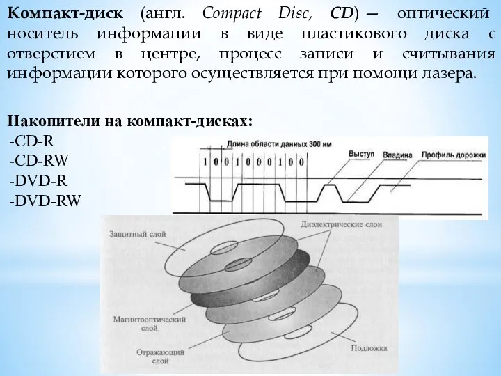 Компакт-диск (англ. Compact Disc, CD) — оптический носитель информации в виде пластикового