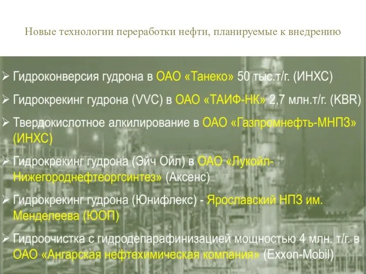 Новые технологии переработки нефти, планируемые к внедрению