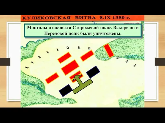 Монголы атаковали Сторожевой полк. Вскоре он и Передовой полк были уничтожены.