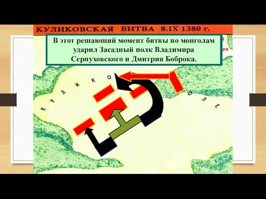 Монголы атаковали Большой полк.Но он стой- ко отражал атаки противника . И