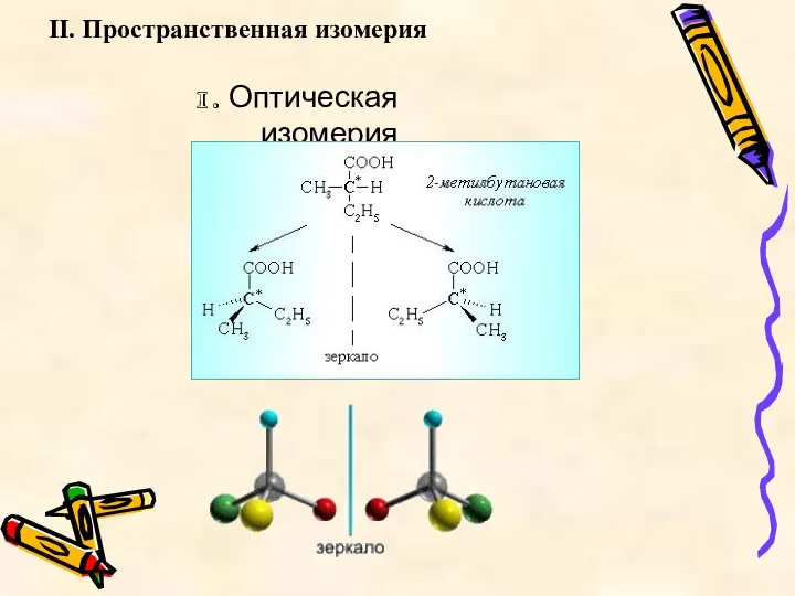 II. Пространственная изомерия 1. Оптическая изомерия