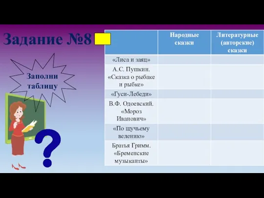 Задание №8 Заполни таблицу