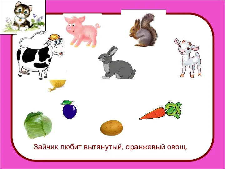 Зайчик любит вытянутый, оранжевый овощ. Зайчик любит вытянутый, оранжевый овощ.