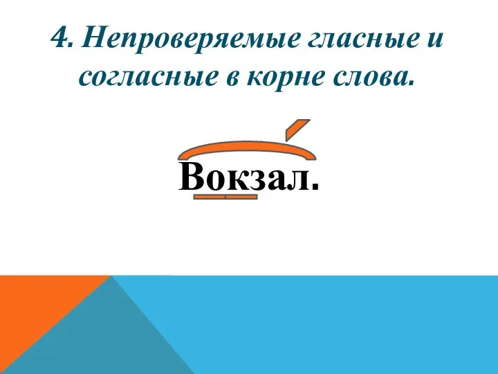 4. Непроверяемые гласные и согласные в корне слова. Вокзал.