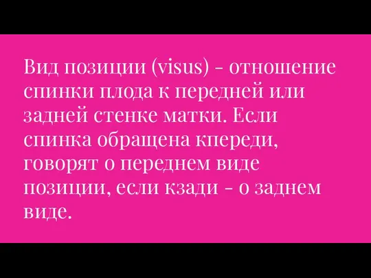 Вид позиции (visus) - отношение спинки плода к передней или задней стенке