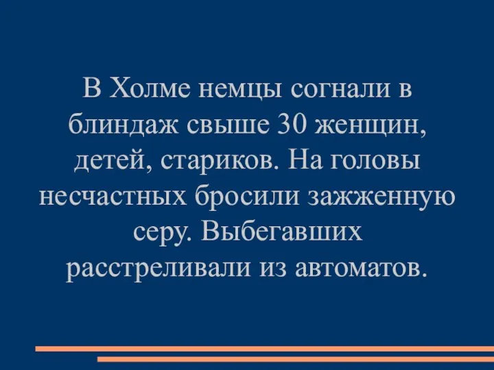 В Холме немцы согнали в блиндаж свыше 30 женщин, детей, стариков. На