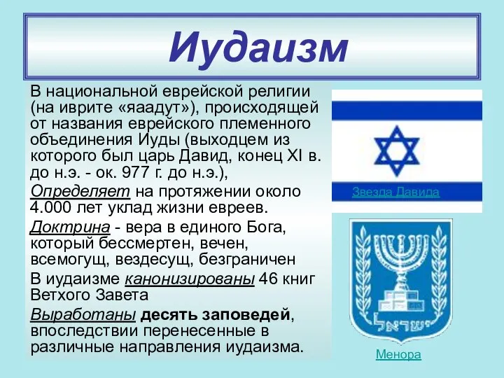 Иудаизм В национальной еврейской религии (на иврите «яаадут»), происходящей от названия еврейского