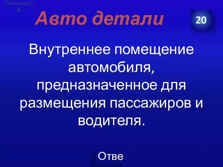 Авто детали Внутреннее помещение автомобиля, предназначенное для размещения пассажиров и водителя. 20