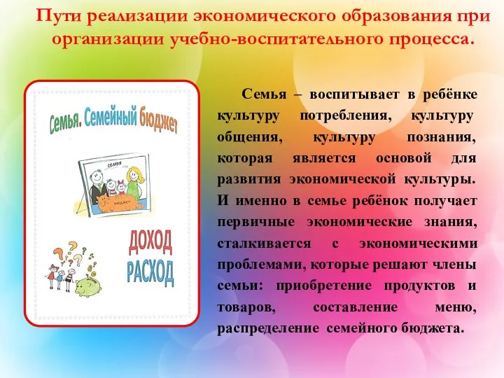 Пути реализации экономического образования при организации учебно-воспитательного процесса. Семья – воспитывает в
