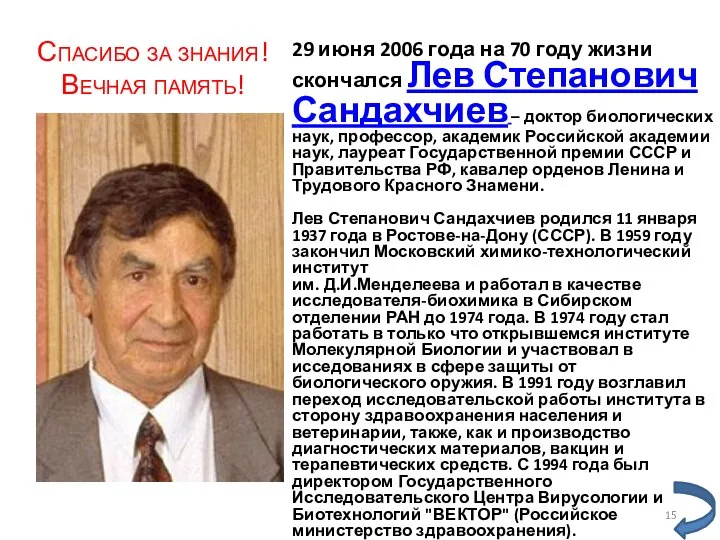 Спасибо за знания! Вечная память! 29 июня 2006 года на 70 году