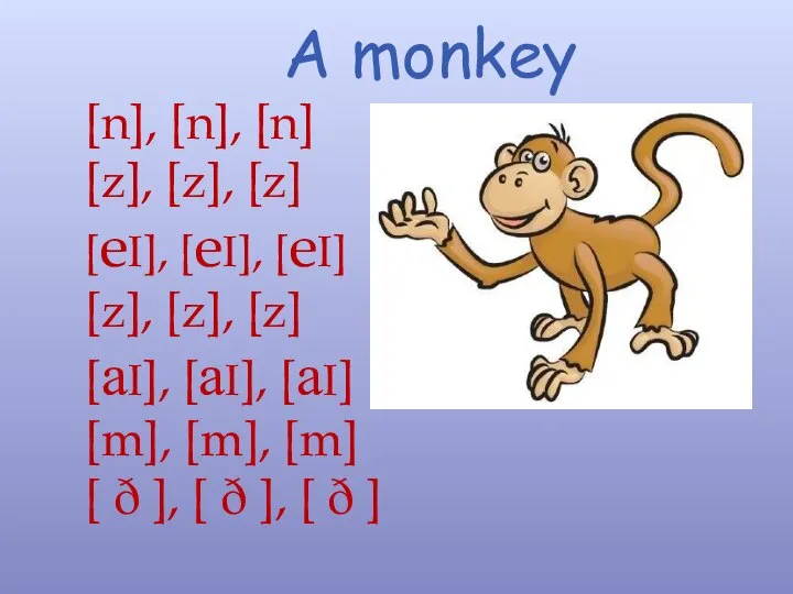A monkey [n], [n], [n] [z], [z], [z] [eI], [eI], [eI] [z],