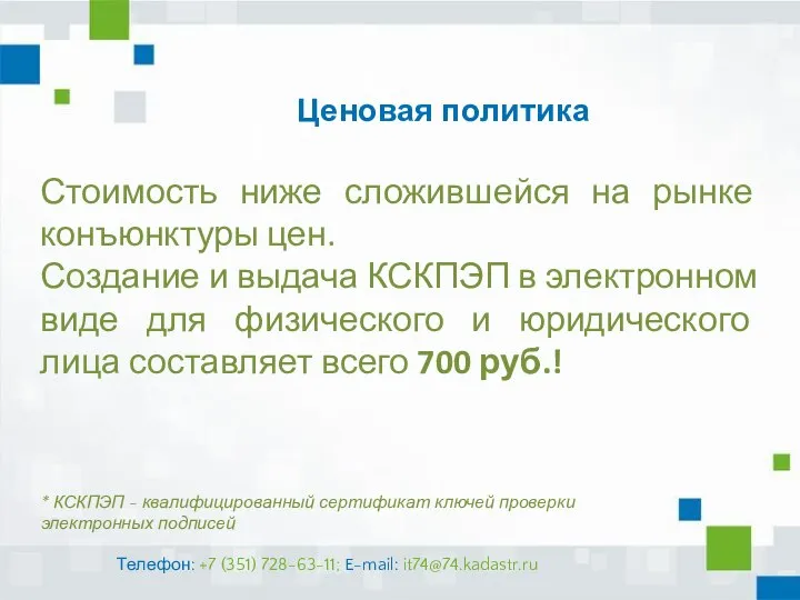 Ценовая политика Стоимость ниже сложившейся на рынке конъюнктуры цен. Создание и выдача