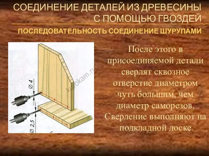 СОЕДИНЕНИЕ ДЕТАЛЕЙ ИЗ ДРЕВЕСИНЫ С ПОМОЩЬЮ ГВОЗДЕЙ После этого в присоединяемой детали