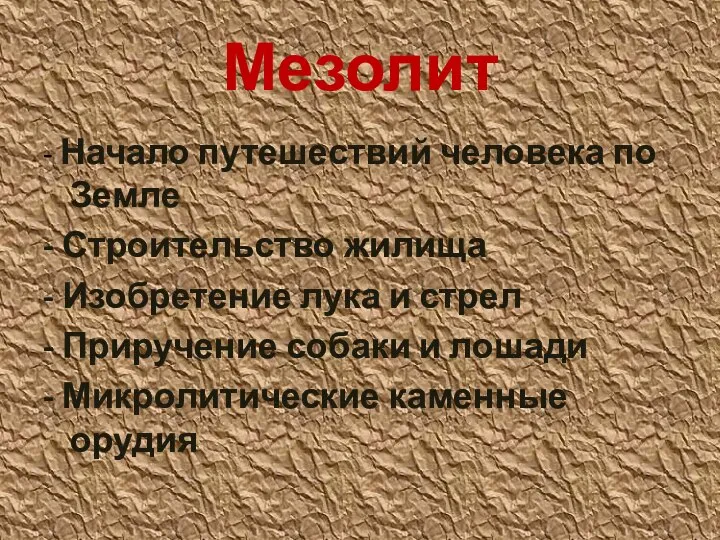 Мезолит - Начало путешествий человека по Земле - Строительство жилища - Изобретение