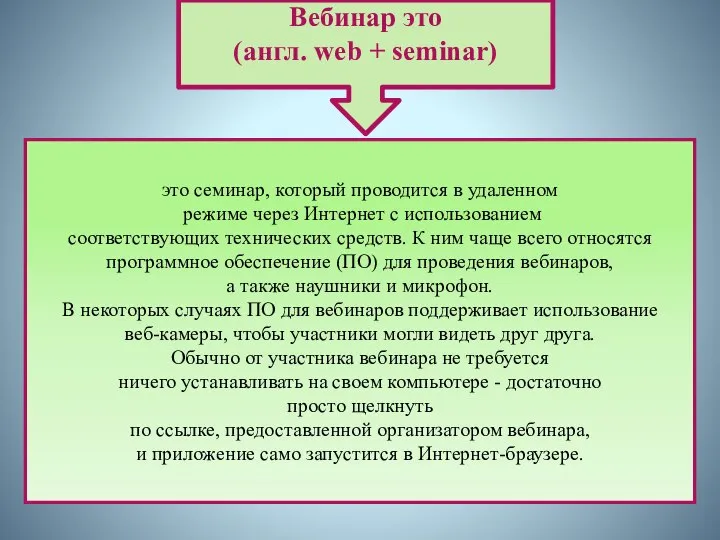 это семинар, который проводится в удаленном режиме через Интернет с использованием соответствующих