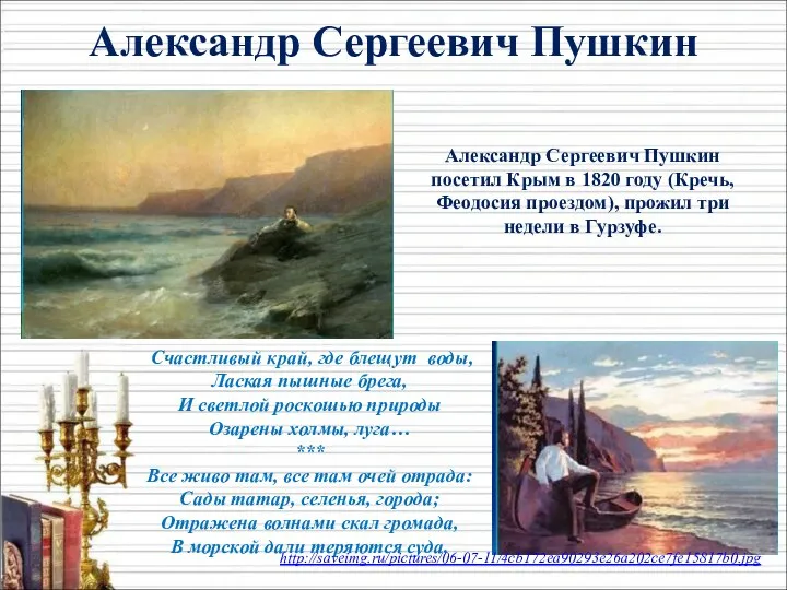 Александр Сергеевич Пушкин Александр Сергеевич Пушкин посетил Крым в 1820 году (Кречь,