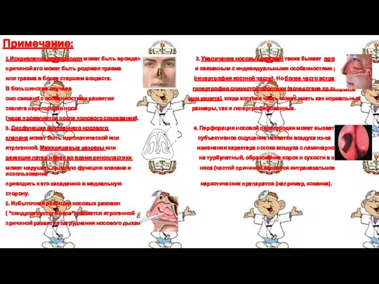Примечание: 1.Искривление перегородки может быть врожденным, 2. Увеличение носовых раковин также бывает