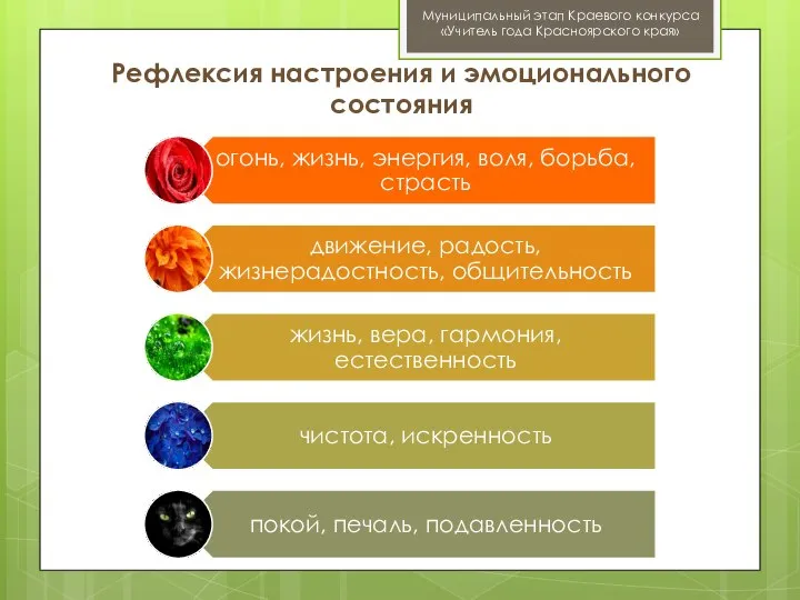 Муниципальный этап Краевого конкурса «Учитель года Красноярского края» Рефлексия настроения и эмоционального состояния