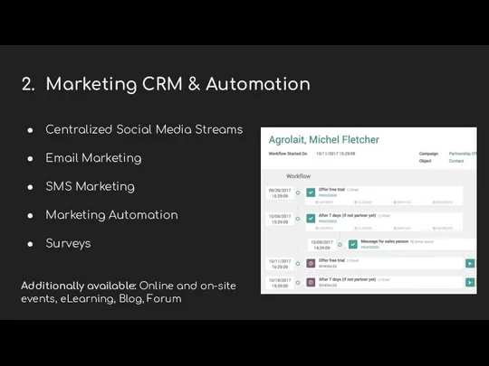 2. Marketing CRM & Automation Centralized Social Media Streams Email Marketing SMS