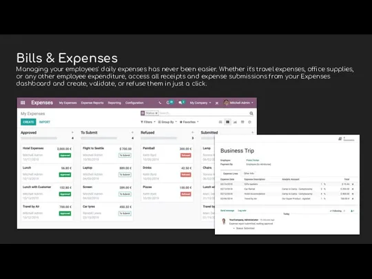 Bills & Expenses Managing your employees' daily expenses has never been easier.