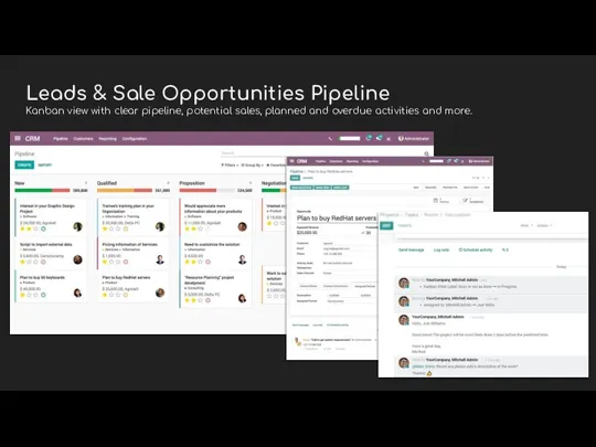 Leads & Sale Opportunities Pipeline Kanban view with clear pipeline, potential sales,