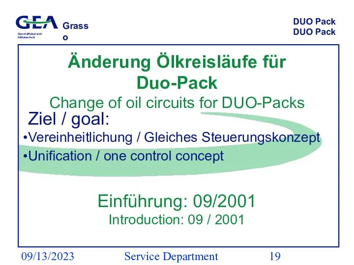 09/13/2023 Service Department (ESS) DUO Pack Ziel / goal: Vereinheitlichung / Gleiches